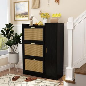 FUFU&GAGA 47.2 in. H x 35.4 in. W Black Wooden Children', Teens'. Baby's Shoe Storage Cabinet with 3 3-Tier-Rack Drawers & 4 Shelf