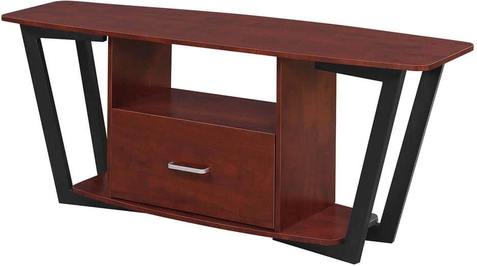 Convenience Concepts Graystone 59 in. Cherry and Black Particle Board TV Stand with 1 Drawer Fits TVs Up to 65 in. with Cable Management