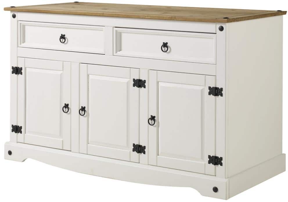 OS Home and Office Furniture Classic Cottage Series Corona Snow Solid Wood Top 52 in. Buffet Sideboard with Drawers