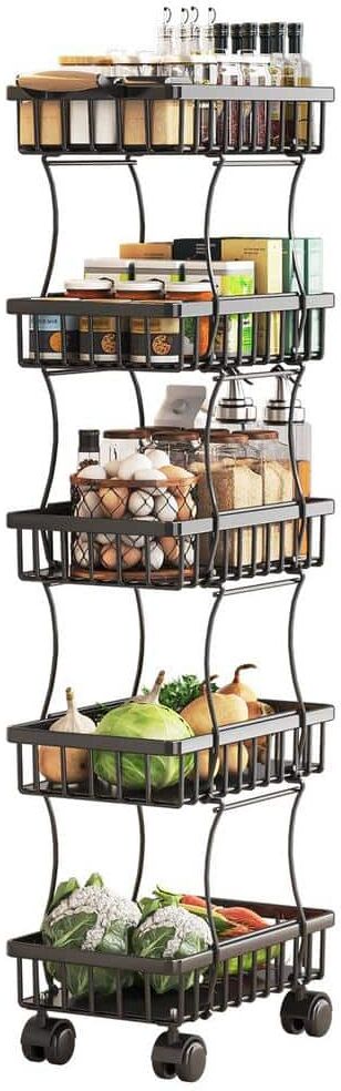 Siavonce 5 Tier Fruit Vegetable Basket for Kitchen, Storage Cart, Vegetable Basket Bins, Wire Storage Organizer Cart with Wheels