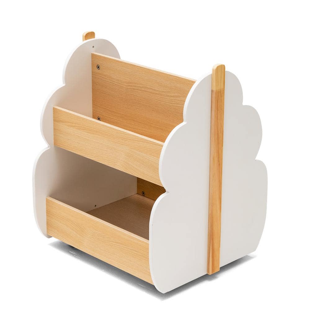 Costway 20.5 in. Kids Wooden Bookshelf w/Wheels 2-Tier Toy Storage Shelf Double-sided Bookcase