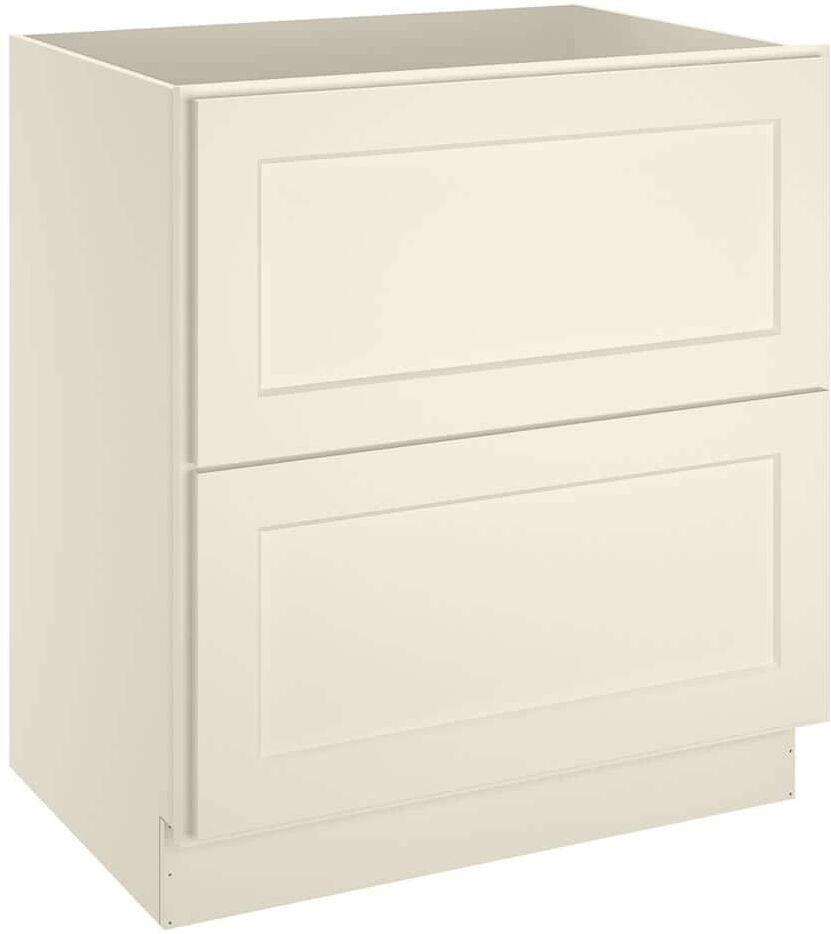 HOMEIBRO 30 in. W x 24 in. D x 34.5 in. H in Antique White Plywood Ready to Assemble Drawer Base Kitchen Cabinet with 2-Drawers