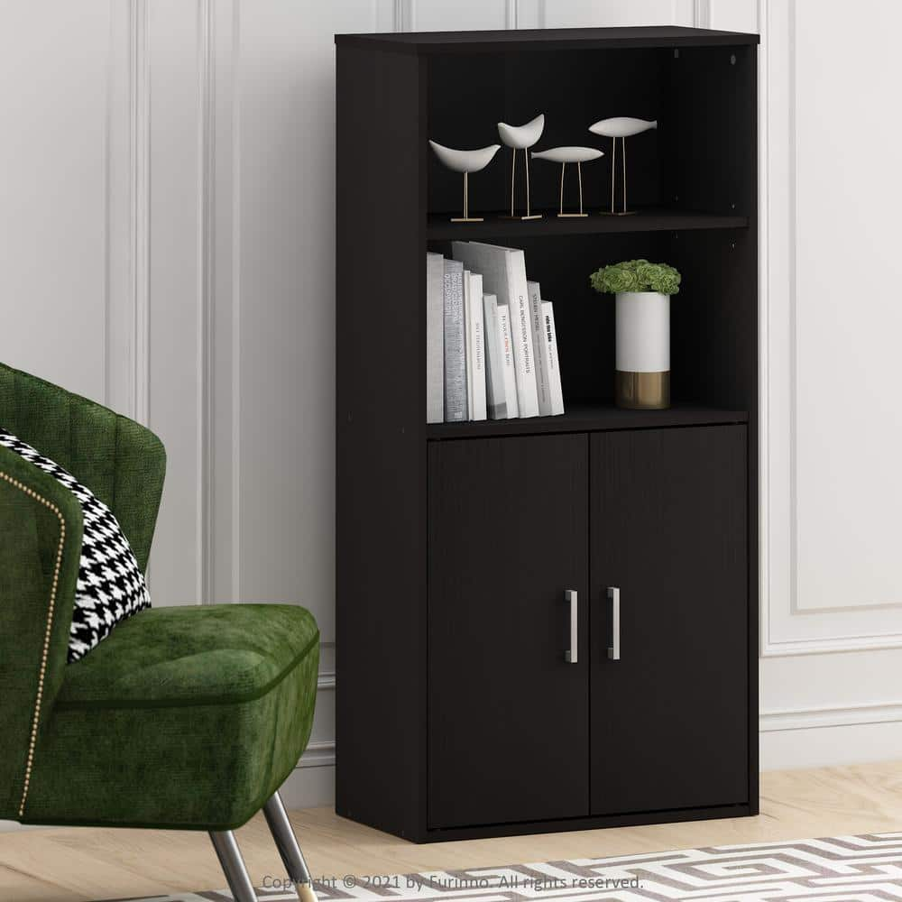 Furinno Pasir Black Oak Storage Cabinet with 2-Shelf and 2-Door