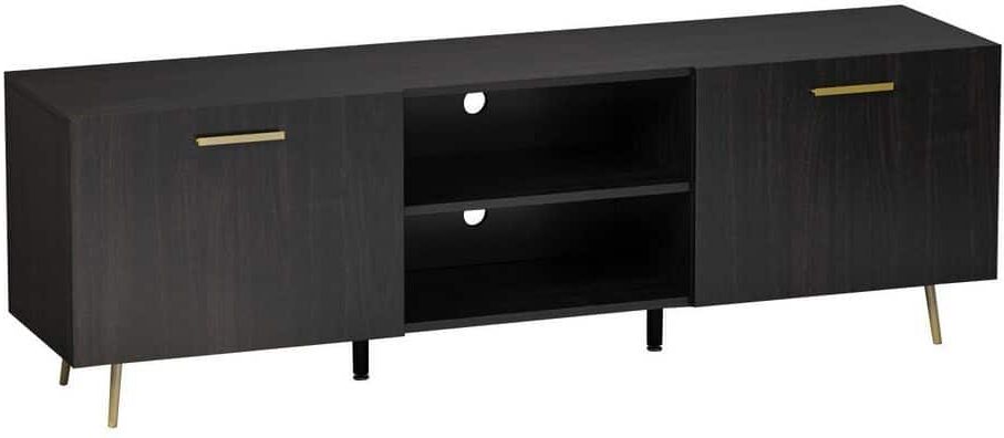 FUFU&GAGA 69 in. W Black Wood Entertainment Center TV Stand Console with Door Storage Cabinet for TV up to 75 in.