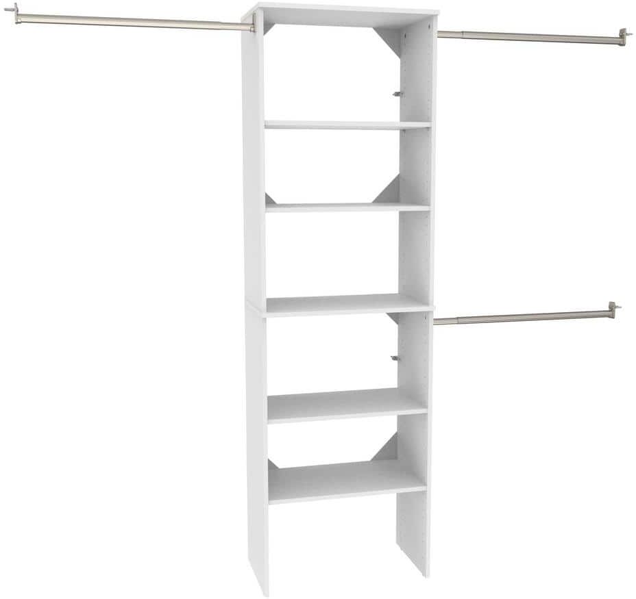 ClosetMaid Style+ 84 in. W - 120 in. W White Tower Wall Mount 6-Shelf Wood Closet System