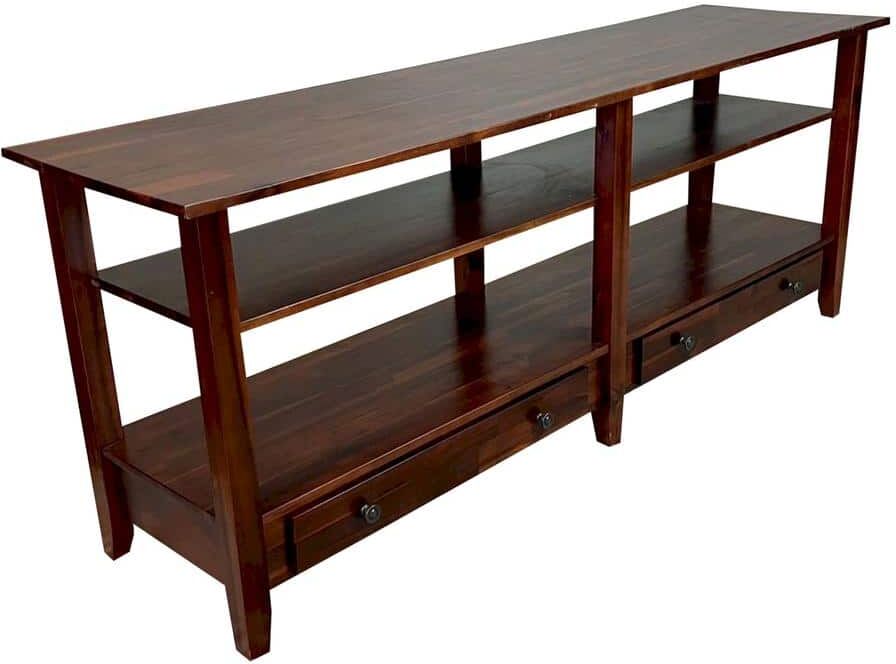 Acacia Wood Mahogany Finish TV Stand Fits up to 75 in. TV with Shelf and Drawers