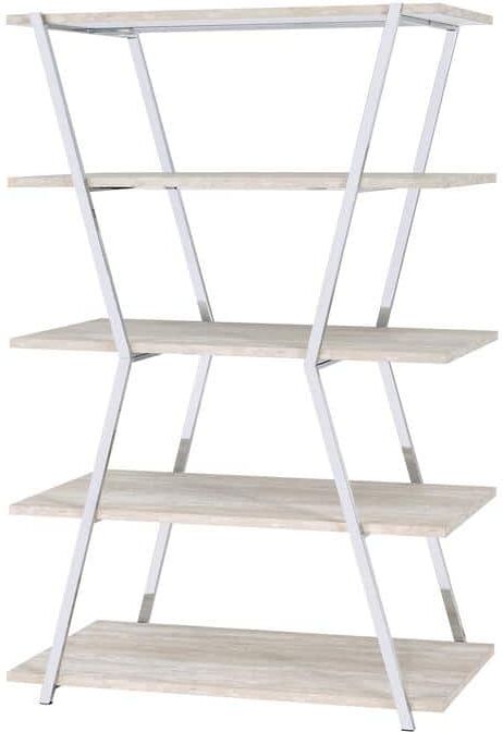 Furniture of America 72 in. Chrome Metal 5-shelf Accent Bookcase with Adjustable Shelves