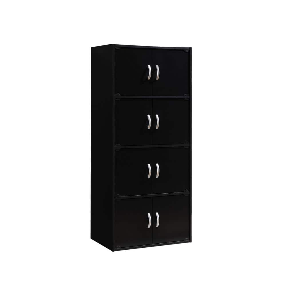 HODEDAH 4-Shelf, 54 in. H Black Bookcase with Double Doors