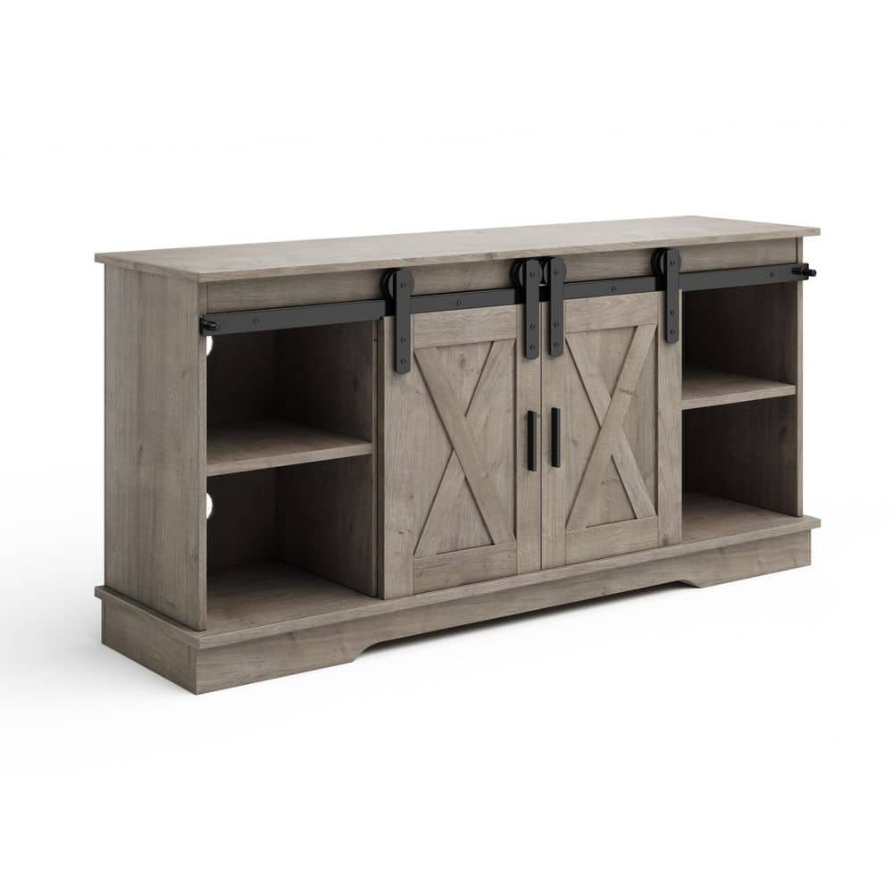 Lavish Home TV Stand - 65 in. Entertainment Center with Media Console Shelves, Cable Management (Gray Woodgrain)