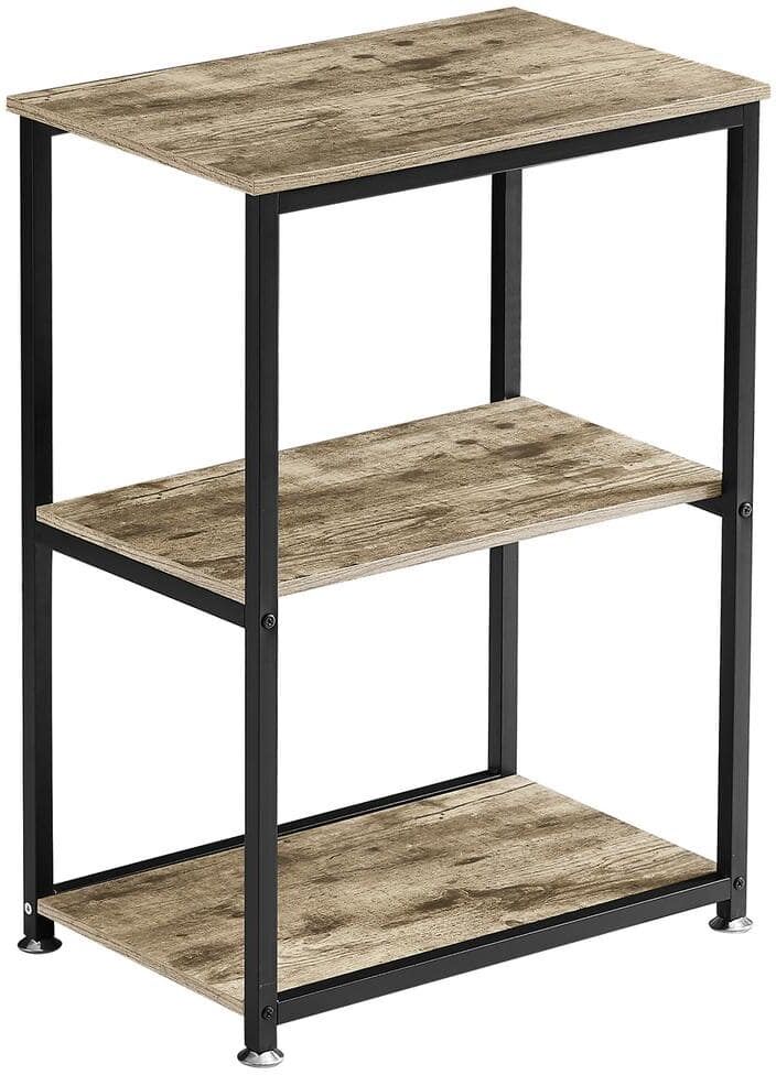 VECELO 3-Tier Gray Side Table，Stable Open Book Shelves with Metal Frames, End table，Rectangle Nightstand，13.8"W x 21.6"D x 30"H