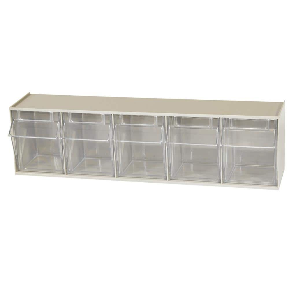 Akro-Mils TiltView Cabinet 5-Compartment 20 lb. Capacity Small Parts Organizer Storage Bins in Tan/Clear (1-Pack)