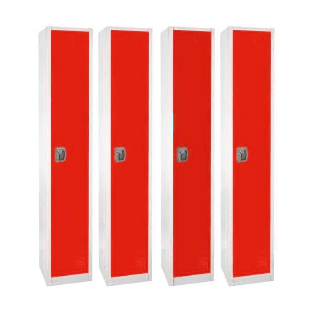 AdirOffice 629-Series 72 in. H 1-Tier Steel Key Lock Storage Locker Free Standing Cabinets for Home, School, Gym in Red (4-Pack)