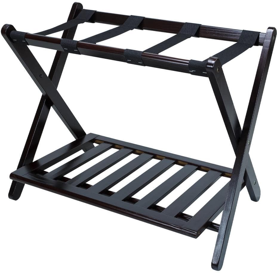 Casual Home 26.75 in. W x 16 in. D Espresso Solid Wood Luggage Rack with Shelf