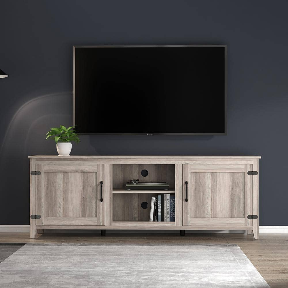 YOFE 70 in. Gray Walnut Entertainment Center Fits TV's up to 60 in. TV Stand TV Console with 2-Doors Storage Cabinet