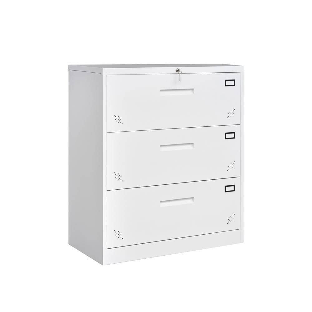 Aoibox 3-Drawer White 40 in. H x 35 in. W x 18 in. D Metal Steel Lateral File Cabinet for Legal/Letter A4 Size