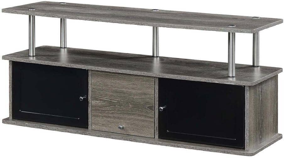 Convenience Concepts Designs2Go 47.25 in. Weathered Gray and Black TV Stand Fits up to a 50 in. TV with 3-Storage Cabinets