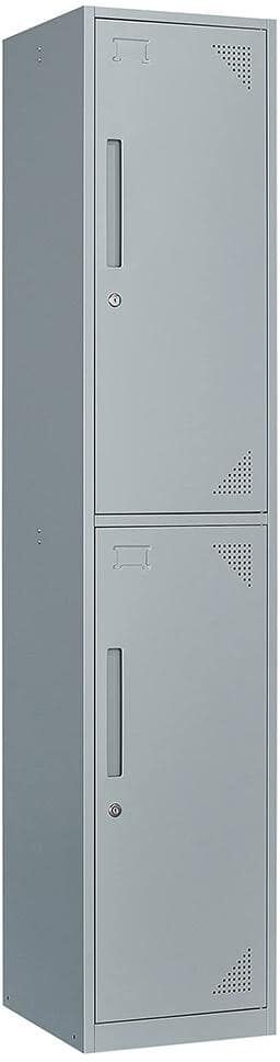 LISSIMO 4-Tier Metal Locker for Gym, School, Office, Metal Storage Locker Cabinets with 2 Doors in Grey for Employees