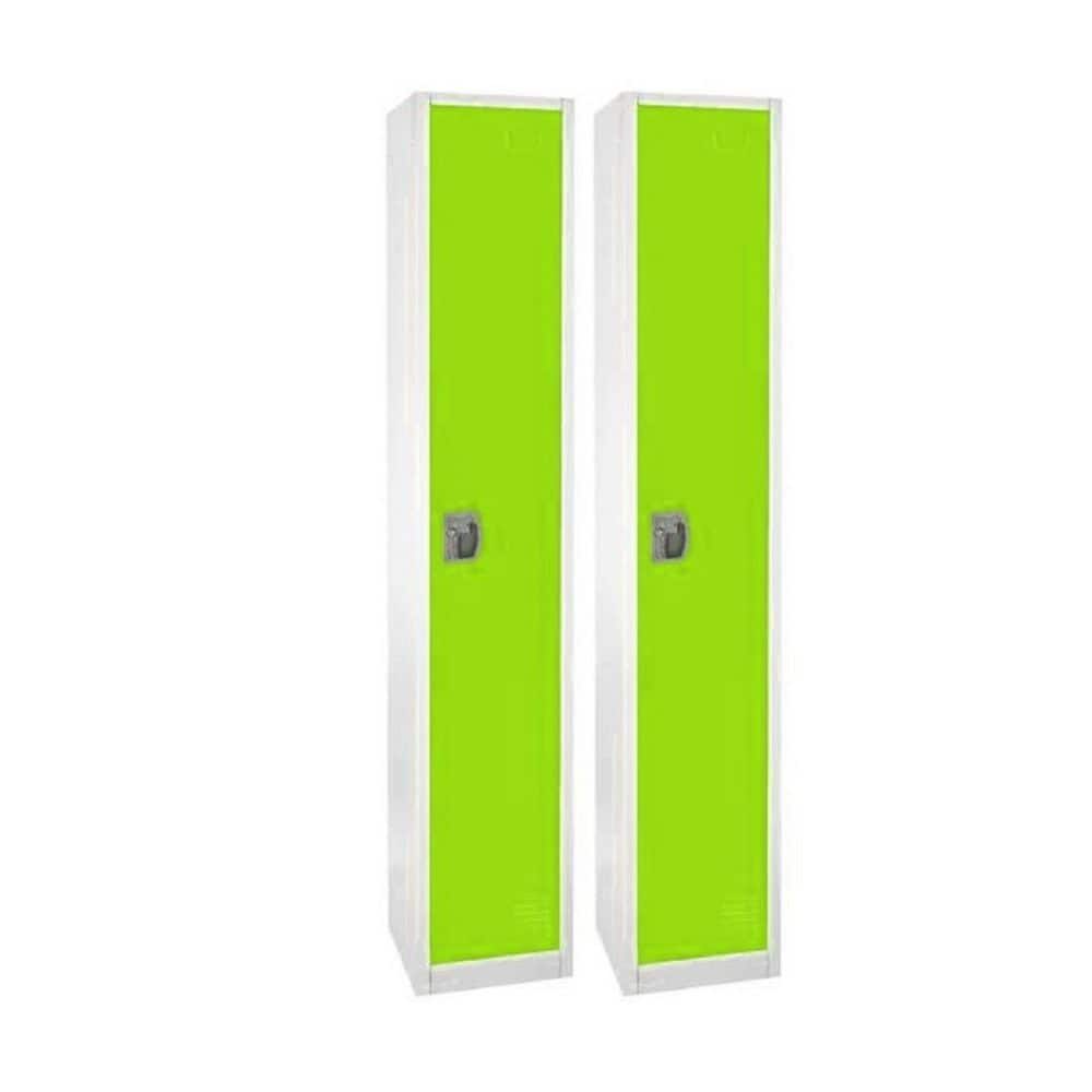 AdirOffice 629-Series 72 in. H 1-Tier Steel Key Lock Storage Locker Free Standing Cabinets for Home, School, Gym in Green (2-Pack)