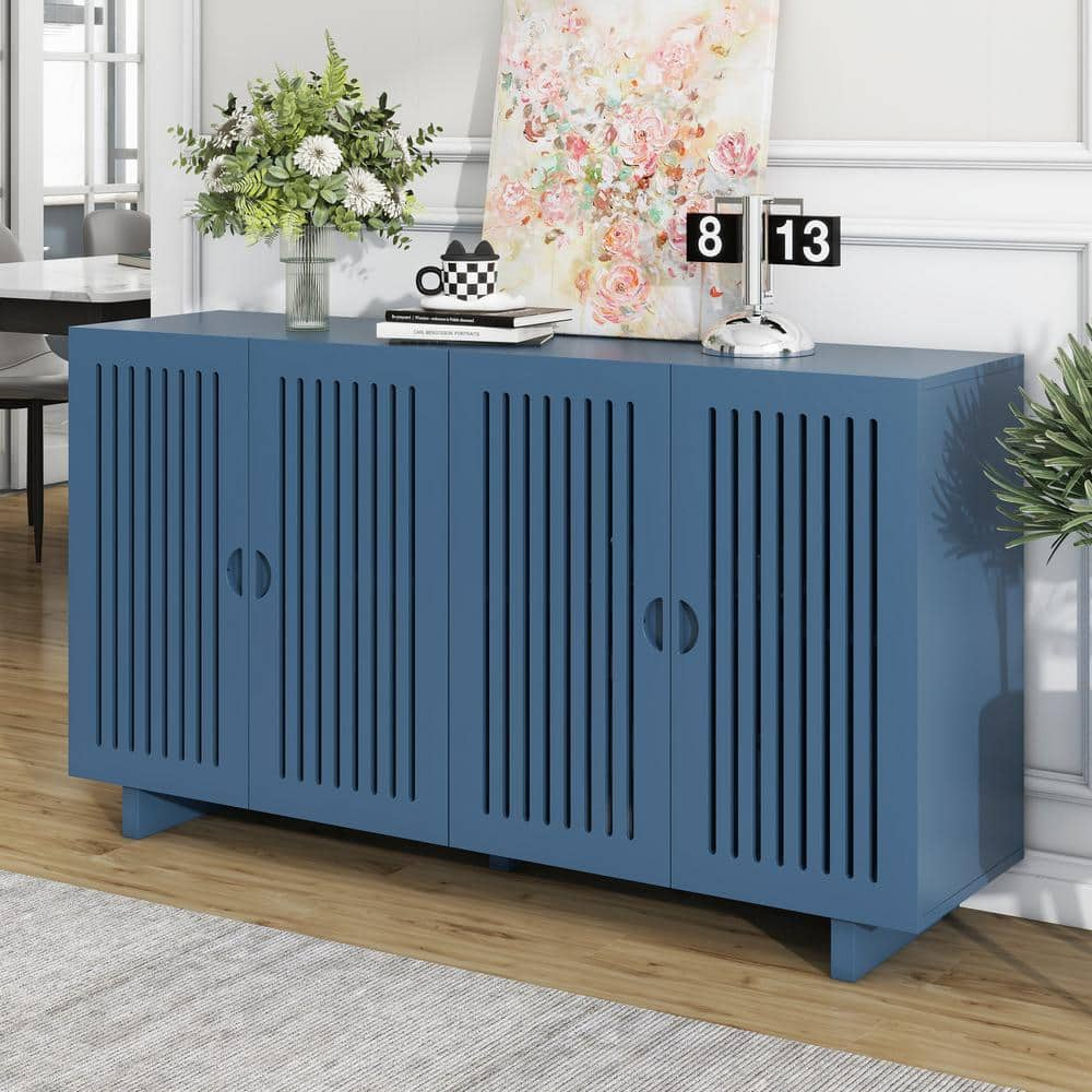 Harper & Bright Designs Navy Blue MDF 60 in. Sideboard with Superior Storage Space, Hollow Doors, Adjustable Shelves, Cable Management Holes