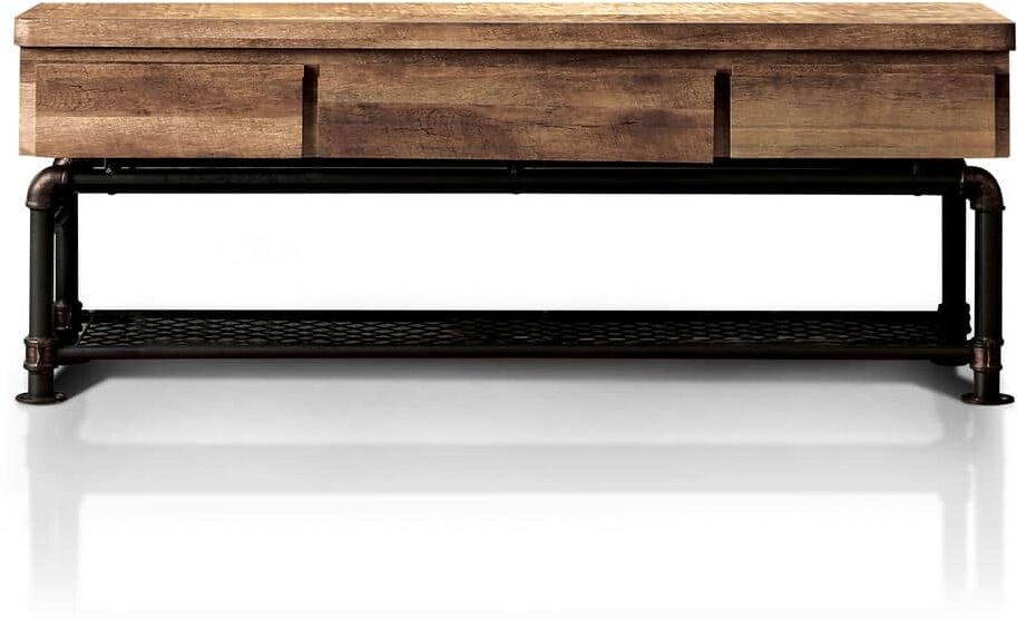 Furniture of America Rein 60 in. Antique Black and Natural Tone Wood TV Stand with 3-Drawer Fits TVs Up to 66 in. with Built-In Storage