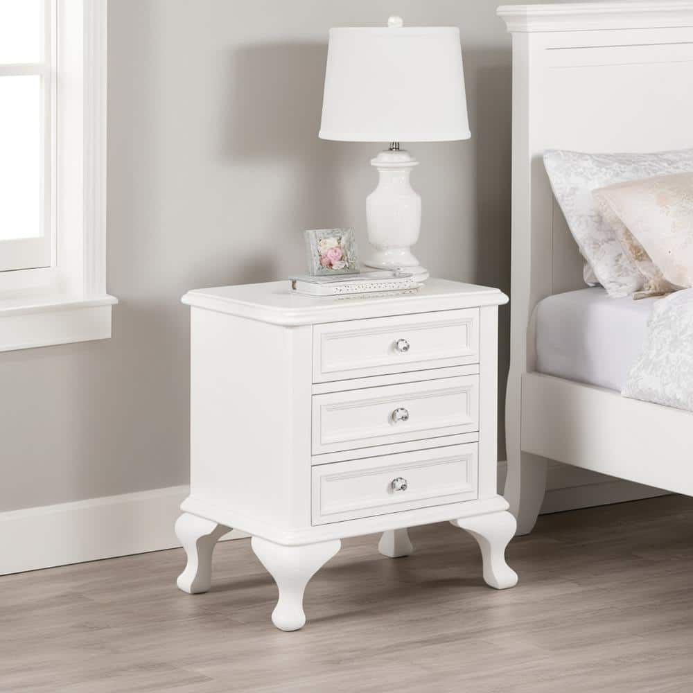 Jenna 3-Drawer White Nightstand