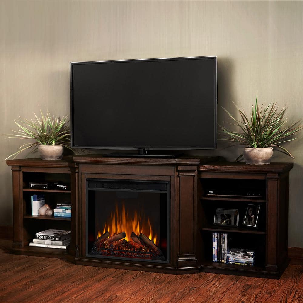 Real Flame Valmont 76 in. Media Console Electric Fireplace TV Stand in Chestnut Oak