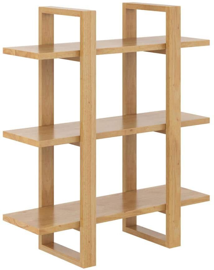 Nathan James Benji 32 in. 3 Tier Floating Wall Bookcase, Decorative Display Modular Shelf in Solid Wood, Natural Brown