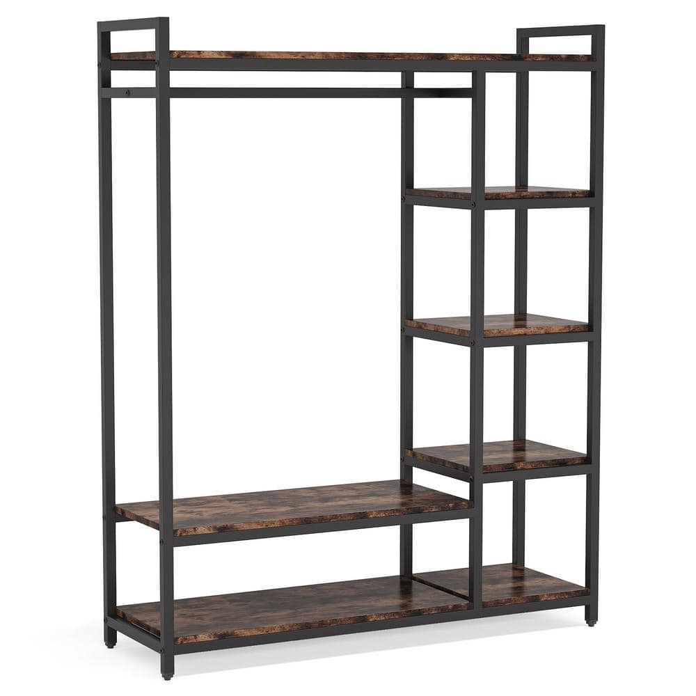 Tribesigns Cynthia Brown Garment Rack with Storage Shelves and Hang Rod