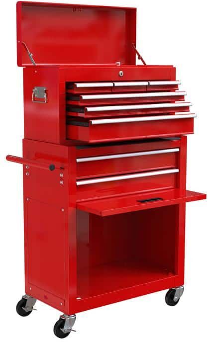 Tidoin High Capacity Steel Rolling Tool Cart with Wheels and 8-Drawer Tool Storage Cabinet in Red