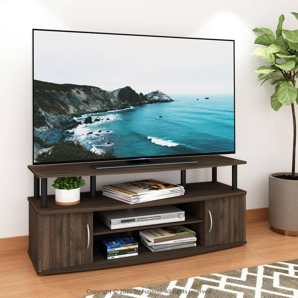 Furinno JAYA 47 in. Columbia Walnut and Black Wood TV Stand Fits TVs Up to 50 in. with Cable Management