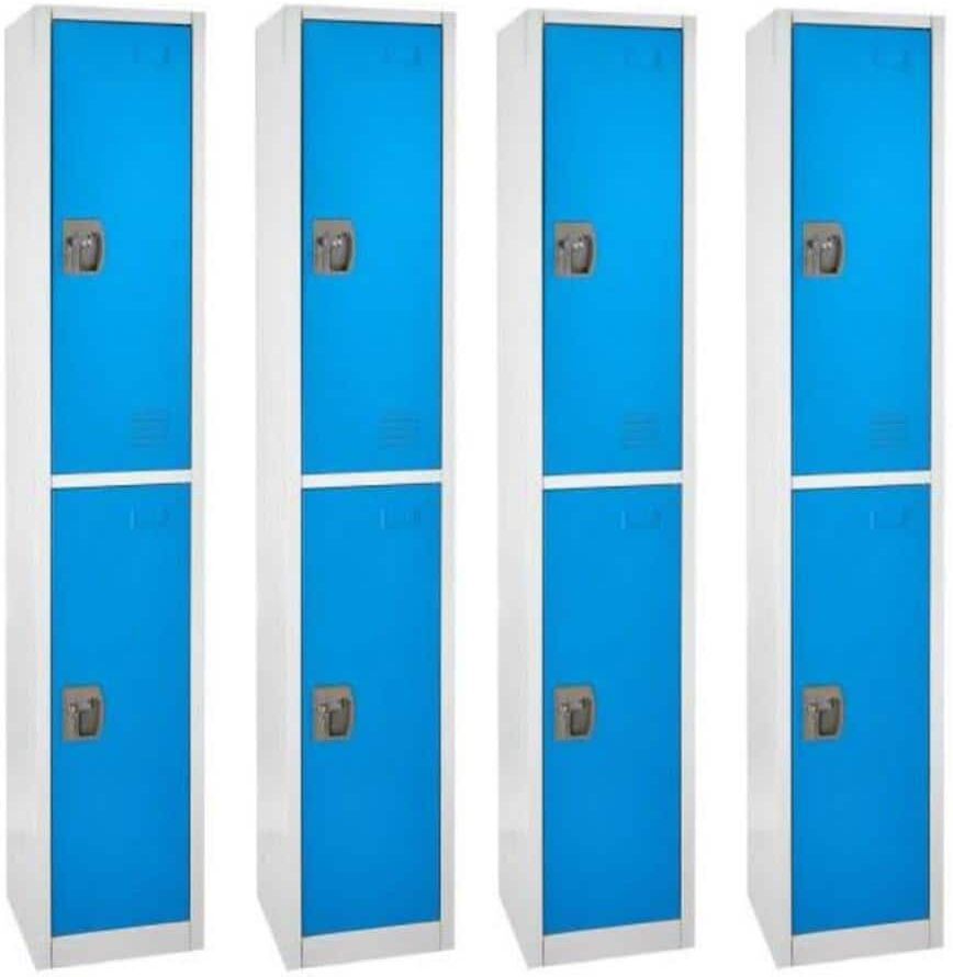 AdirOffice 629-Series 72 in. H 2-Tier Steel Key Lock Storage Locker Free Standing Cabinets for Home, School, Gym, Blue (4-Pack)