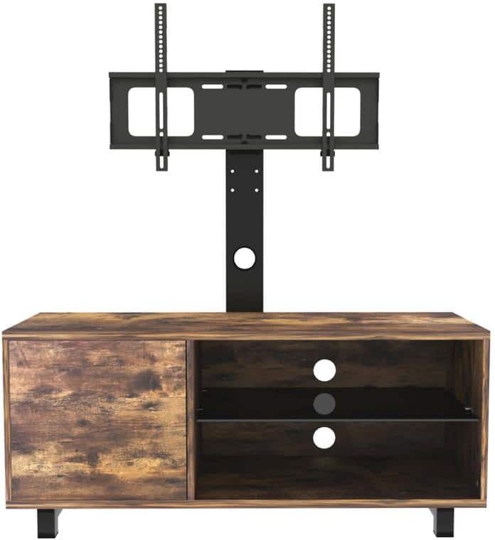 Polibi 15.75 in. W Rustic Brown TV Console with push-to-open Storage Cabinet for TV up to 65 in .Wood or Glass TV Stand