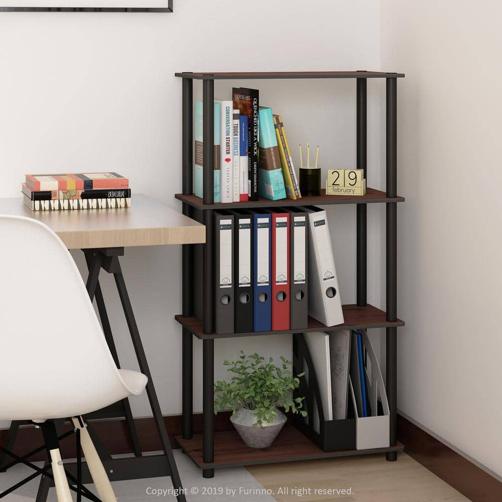 Furinno 43.25 in. Tall Dark Cherry/Black 4-Shelves Etagere Bookcases