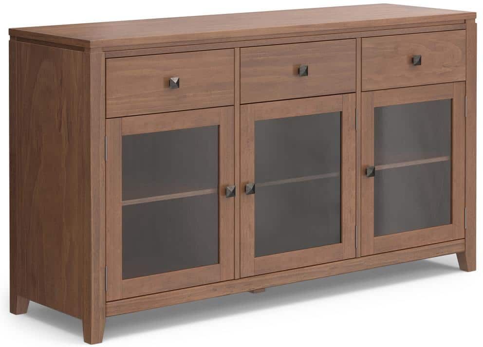 Simpli Home Cosmopolitan Solid Wood and Pine 54 in. x 17 in. Rectangle Contemporary Sideboard Buffet in Medium Saddle Brown