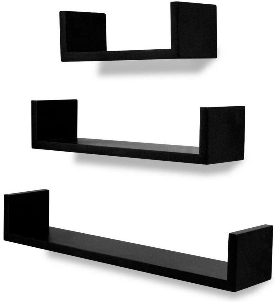 Aoibox 23.6 in. W x 4.7 in. D W Black MDF U-Shaped Floating Decorative Wall Shelf for Book/DVD Storage (3 Pcs has 3-Width size)