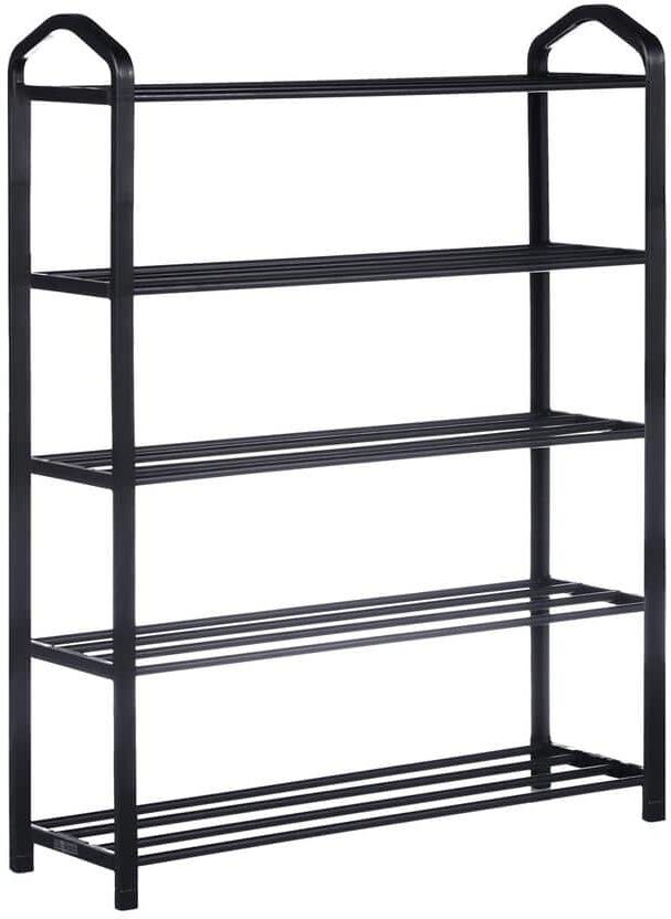 Kahomvis 31 in. H 15-Pair 5-Tier Black Carbon Steel and Plastic Shoe Rack, Sturdy Shoe Shelf Storage for Bedroom, Entryway