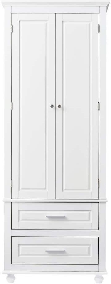 Modern 24 in. W x 15.3 in. D x 62.5 in. H White Linen Cabinet Tall Floor Storage with Two Drawers