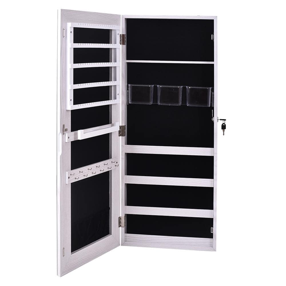 Winado Full Mirror Wall Hanging Lockable White Jewelry Cabinet with 3 Storage Box 35 in. H x 15 in. W x 4 in. D