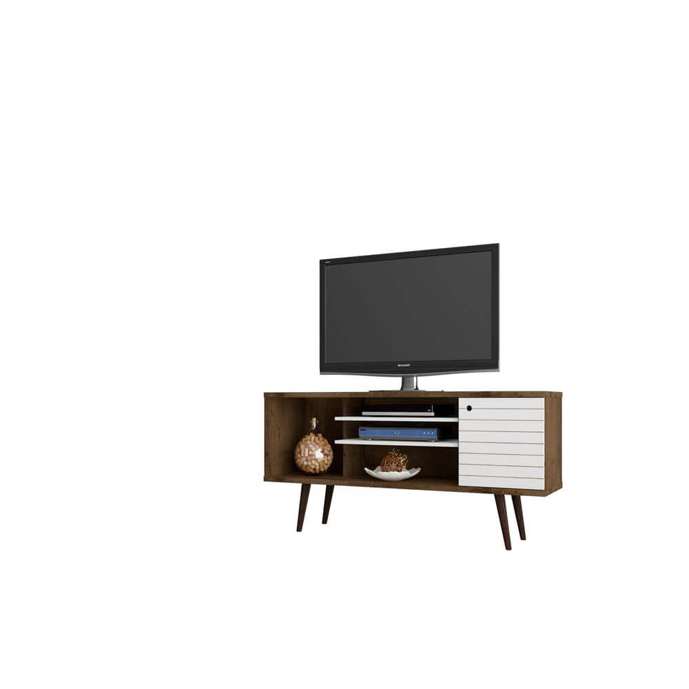 Manhattan Comfort Liberty 53 in. Rustic Brown and White Composite TV Stand Fits TVs Up to 50 in. with Storage Doors