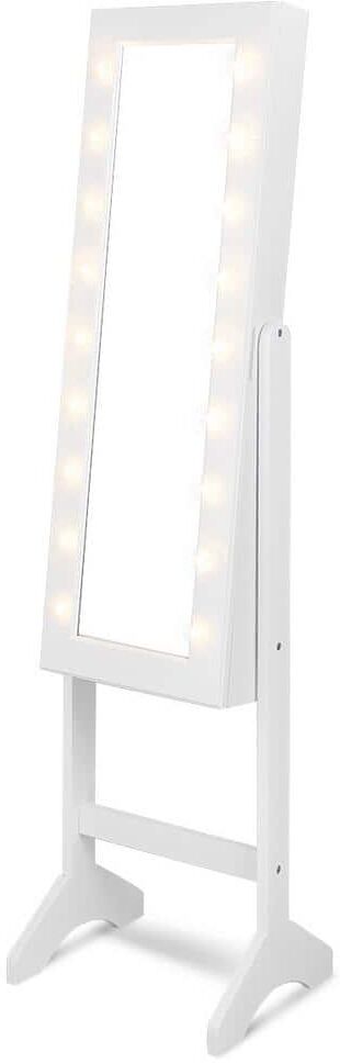 HONEY JOY 14 in. x 12.5 in. x 57 in. White LED Lighting Mirrored MDF Jewelry Cabinet Armoire Free Standing Dressing Organizer