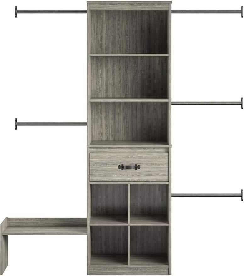 SystemBuild Evolution Nova Grow with Me Nova 68.69 in. W- 95.44 in. W Grey Oak Wall Mount Adjustable Wood Closet System with 5 Clothing Rods