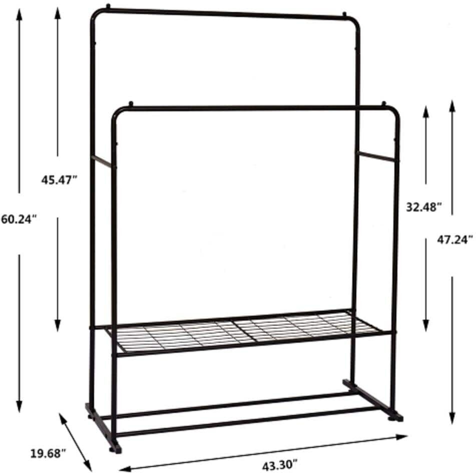 ANBAZAR 43.30 in. x 19.68 in. x 60.24 in. Garment Rack Freestanding Hanger Double Rods Multi-Functional Bedroom Clothing Rack