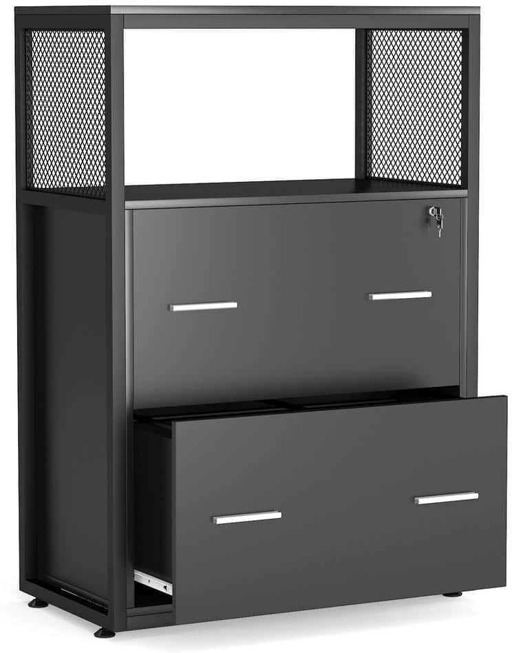 BYBLIGHT Atencio Black File Cabinet with Lock Lateral Filing Cabinet Letter/Legal/A4 Size