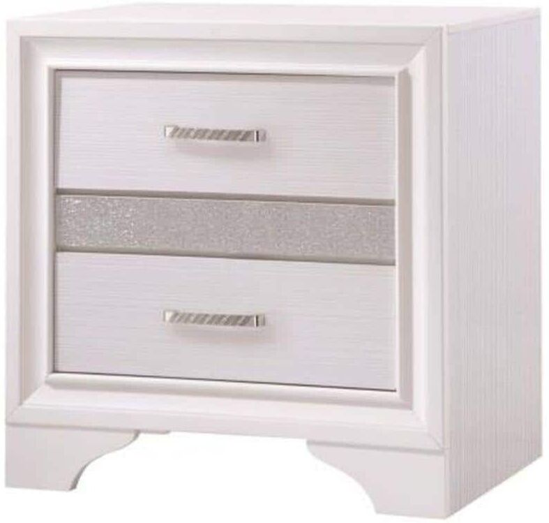 Benjara Transitional 2-Drawer Wooden White Nightstand with Hidden Jewelry Tray