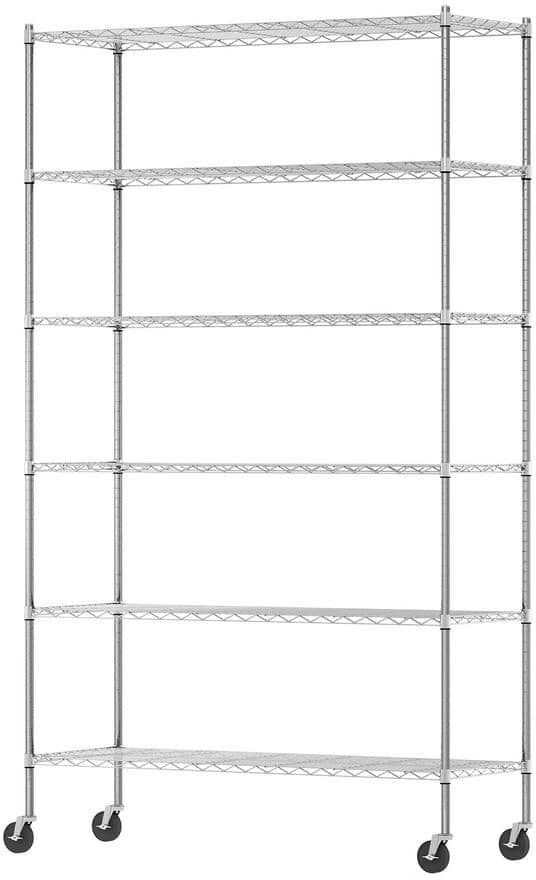 Furinno Wayar 6-Tier Metal Storage Shelf Rack in Stainless Steel (48 in. W x 82 in. D x 18 in. H)