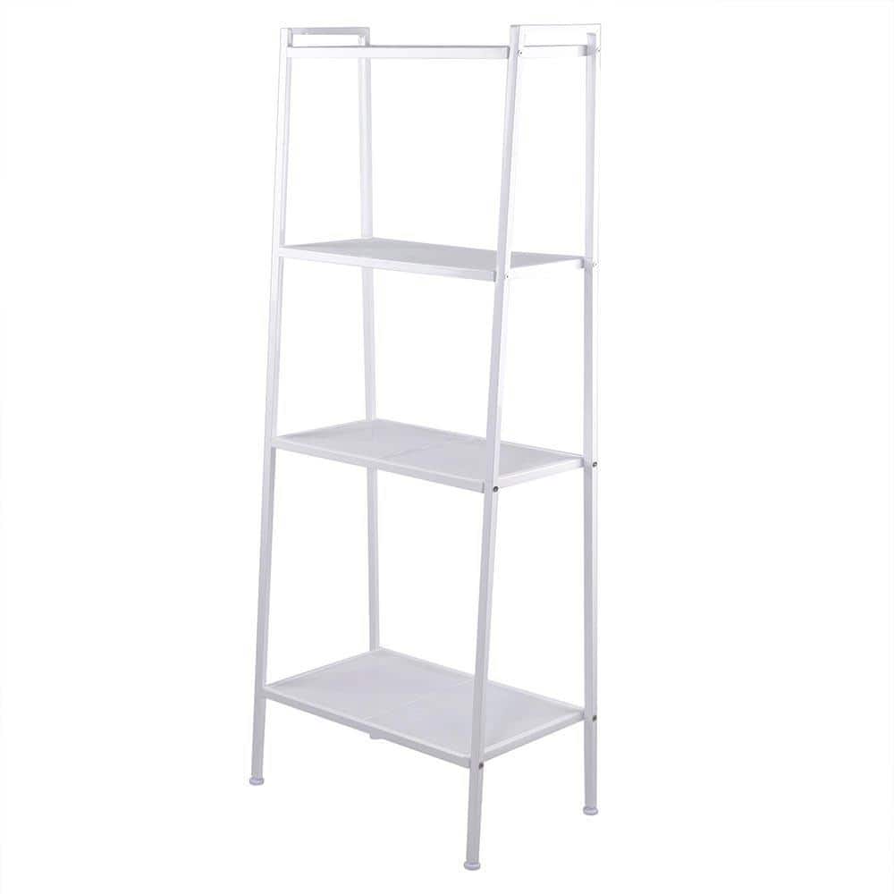 Outopee Modern 57.87 in. White Iron 4-Shelf Standard Bookcase with Storage Shelves