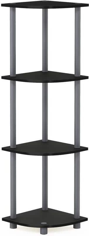 Furinno Turn-N-Tube 43.5 in. Black/Grey Plastic 4-Shelf Corner Bookcase with Open Storage