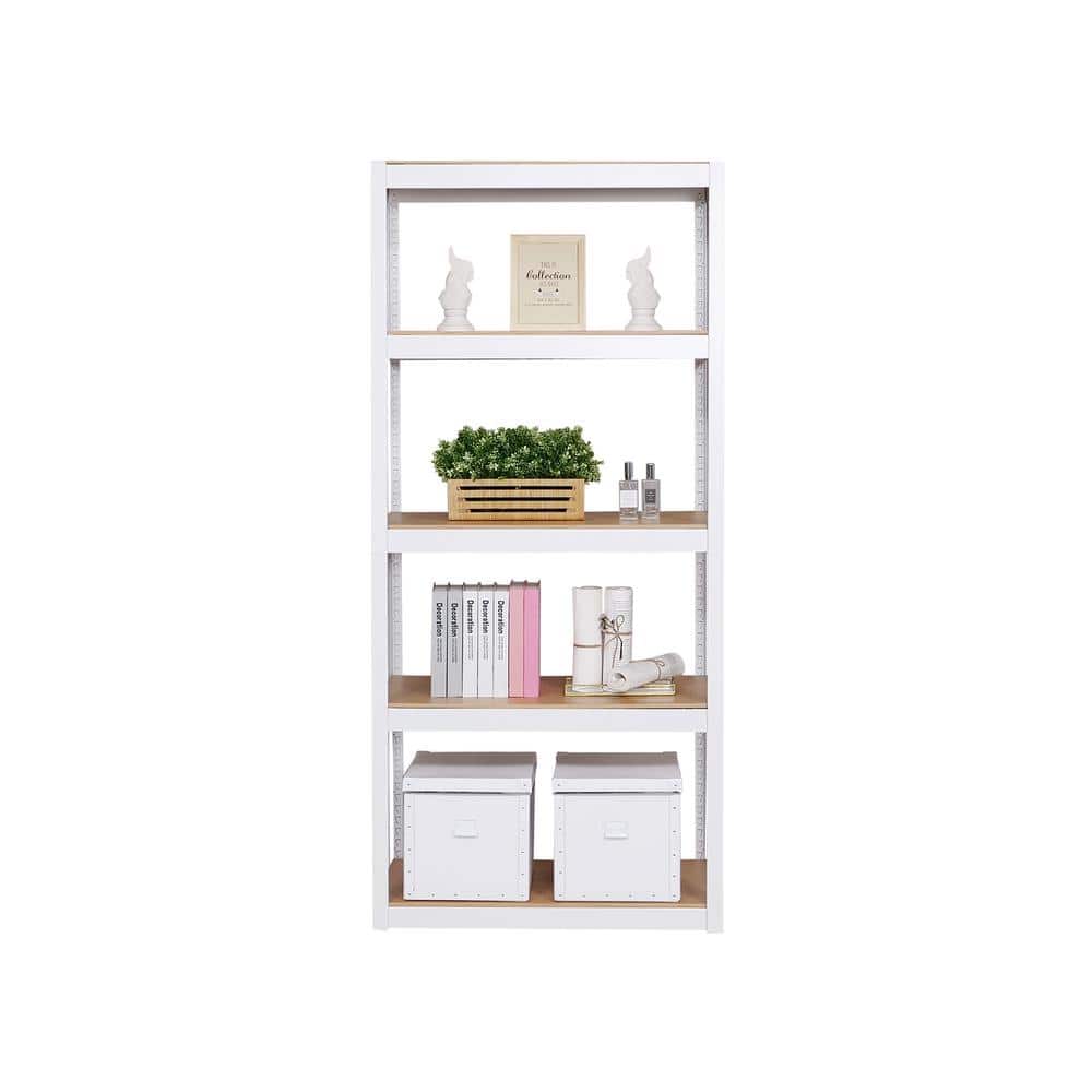 Best Home Fashion Kepsuul 77 in. White Wood 4 Shelf Standard Bookcase with Adjustable Shelves
