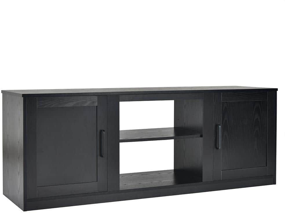 Costway 58 in. Black TV Stand Entertainment Console Center Fits TV's up to 65'' W/2 Cabinets