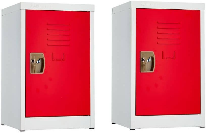 AdirOffice 629-Series 24 in. H 1-Tier Steel Storage Locker Free Standing Cabinets for Home, School, Gym in Red 2 Pack